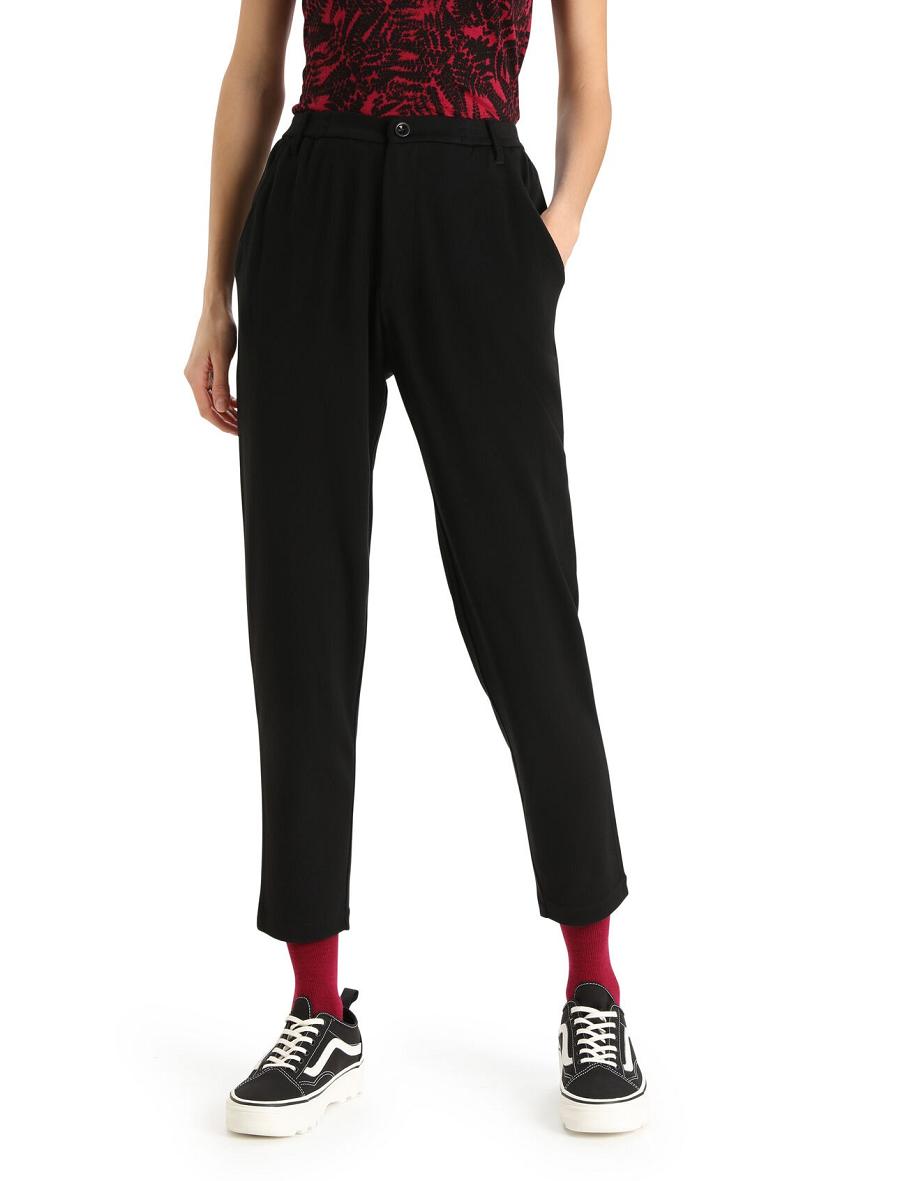 Pantalon Icebreaker MerinoFine™ Interlock Femme Noir | FR 1523QMAZ